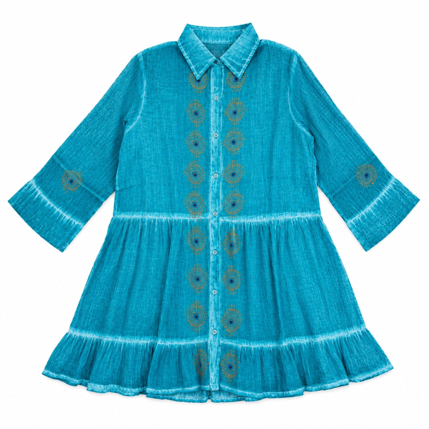 Vestido Túnica Nomad Sari Colección Med - Turquesa com Olho Turco (M-L)