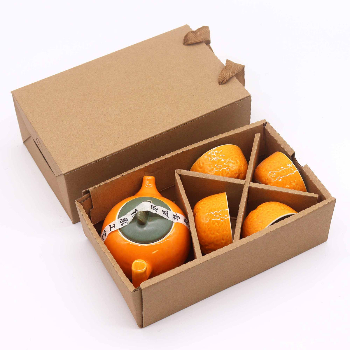 Conjunto de Bule Laranja com Quatro Chávenas