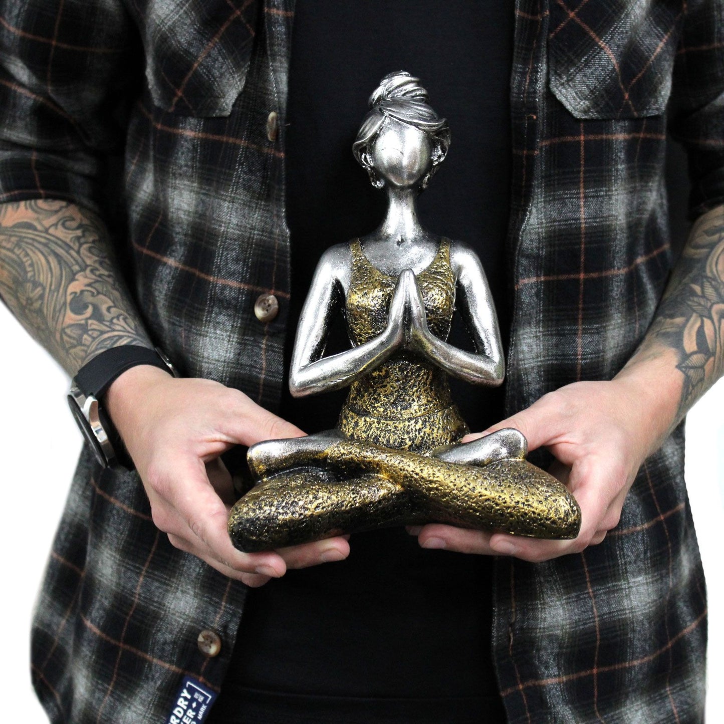 Figura de Yoga - Prata e Dourado 24cm