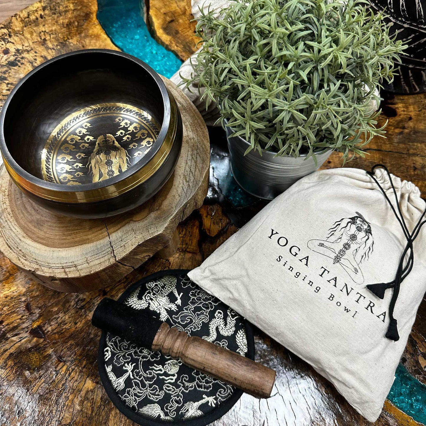 Set de Oferta Taça Tibetana Gravada à Mão - 14 cm - Yogi