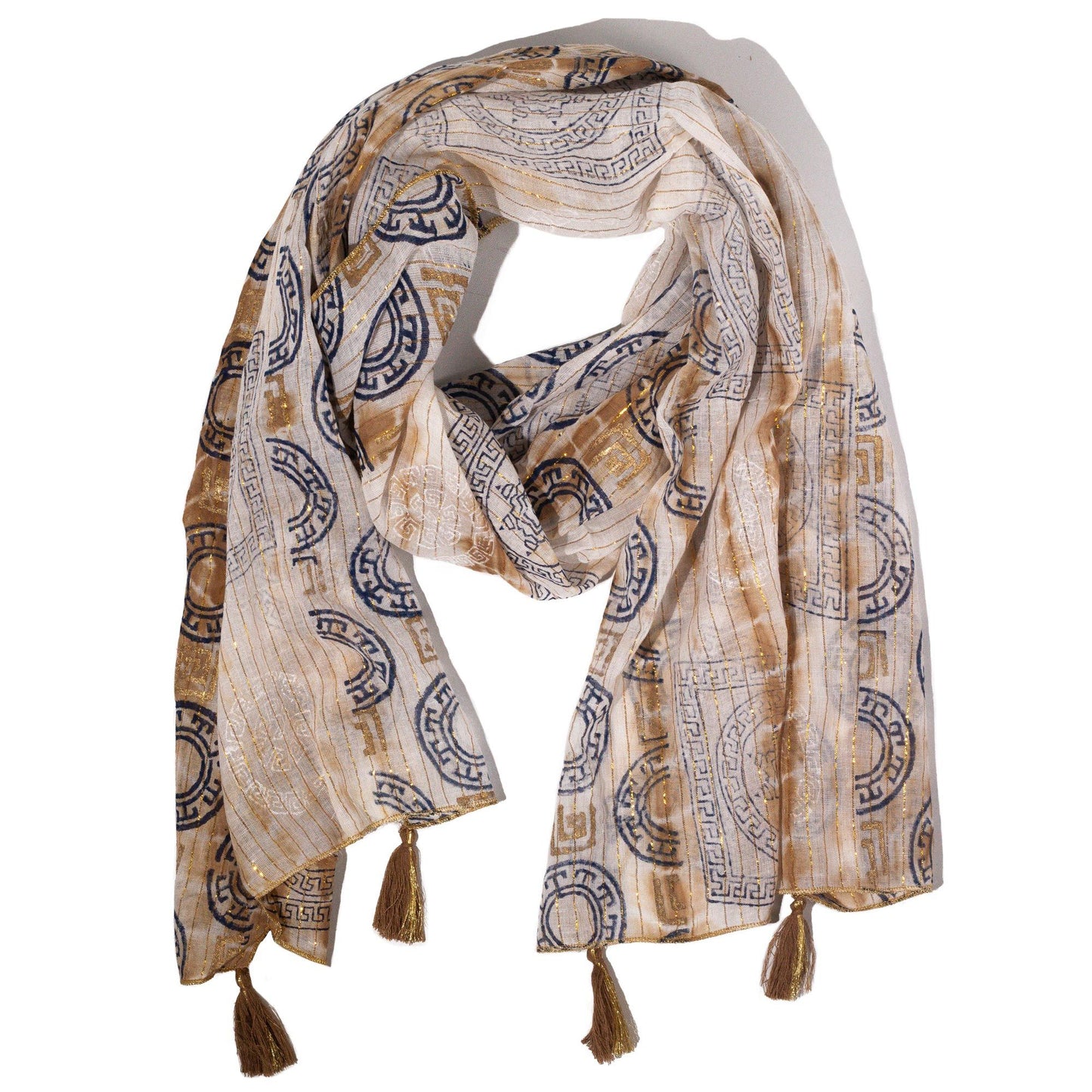 Lenço Nomad Sari Marbella Verão - Café e Dourado (180x50cm)
