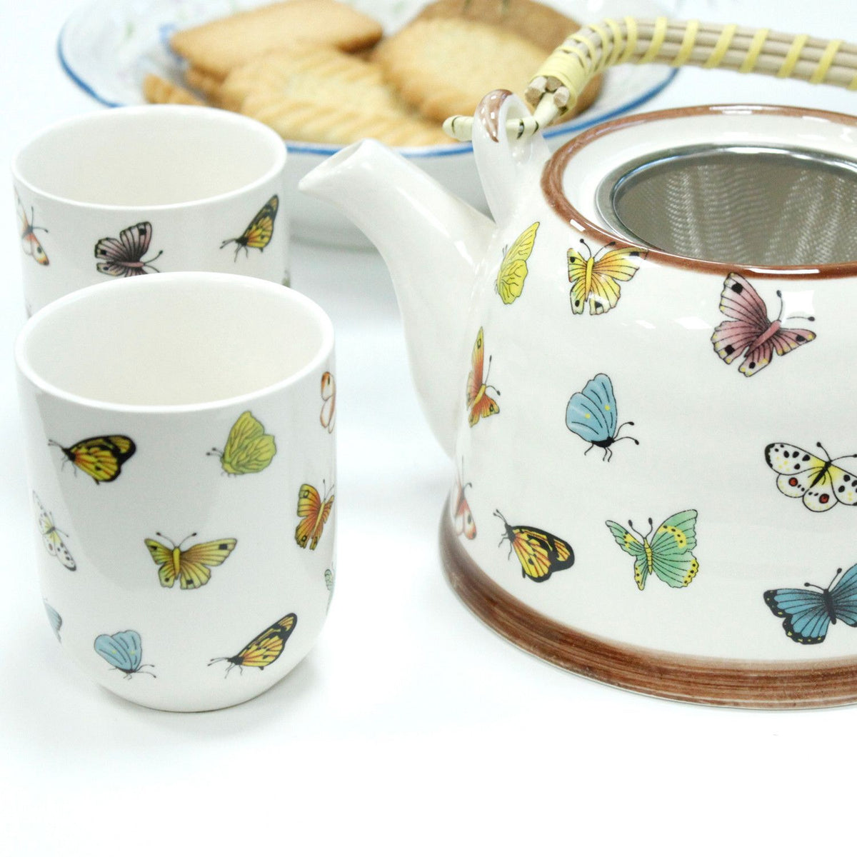 Conjunto de Bule com Seis Chávenas e Borboletas