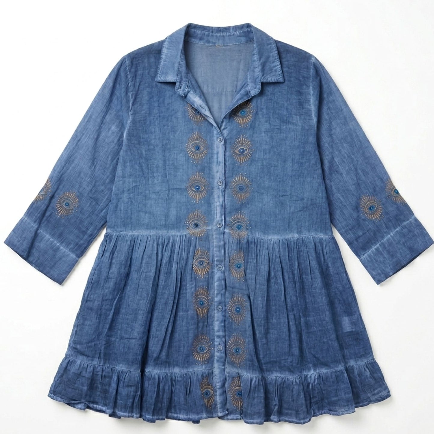 Vestido Túnica Nomad Sari Colección Med - Azul Escuro com Olho Turco (L-XL)
