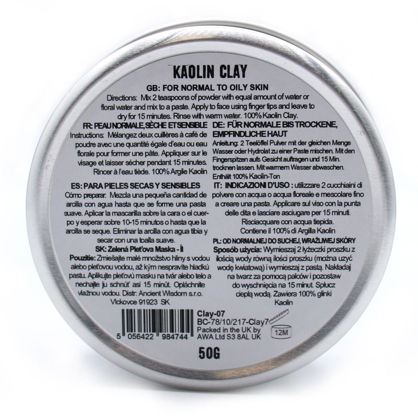 Argila de Caulino para Máscara Facial 50g