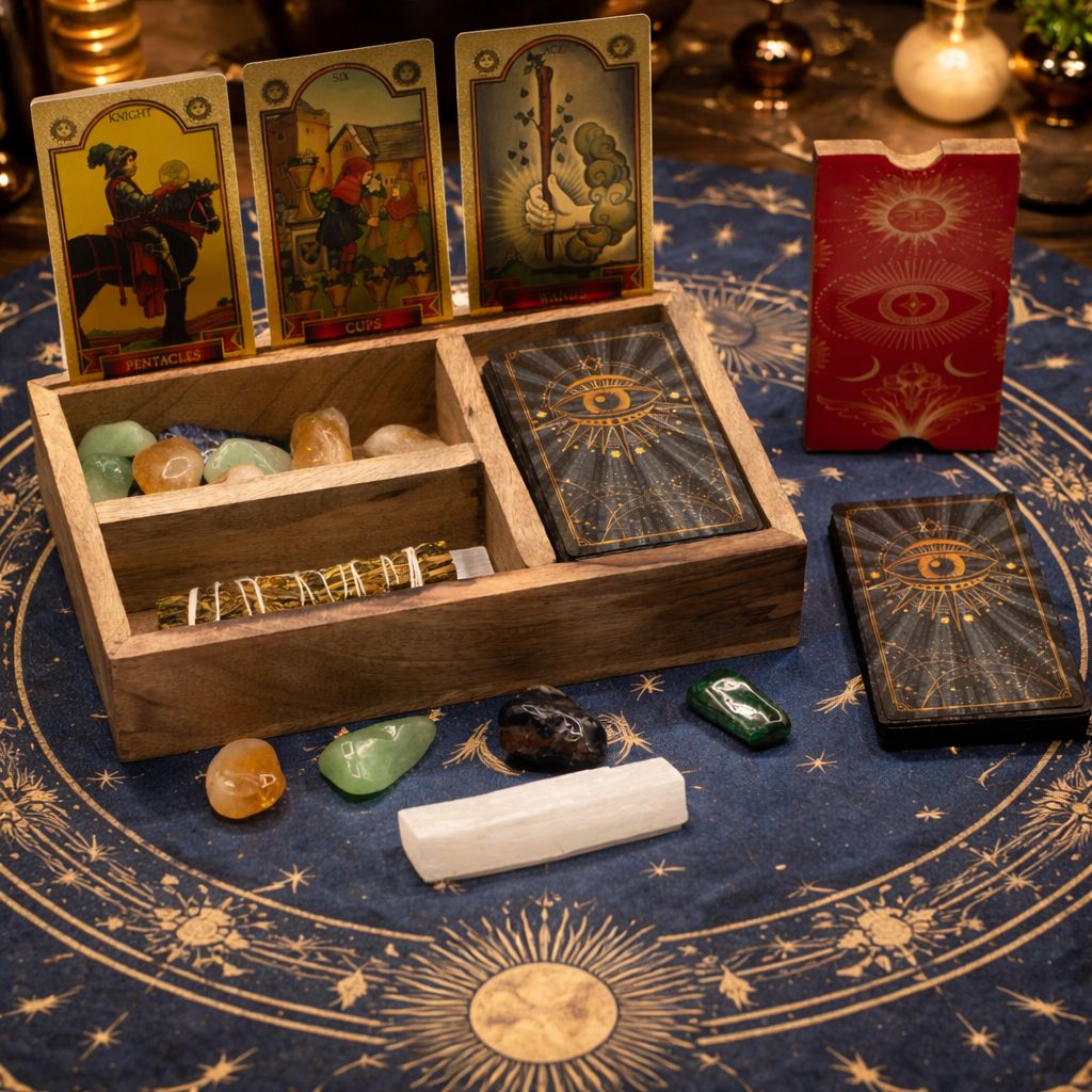 Caixa de Tarot de Três Secções com Suporte para Cartas