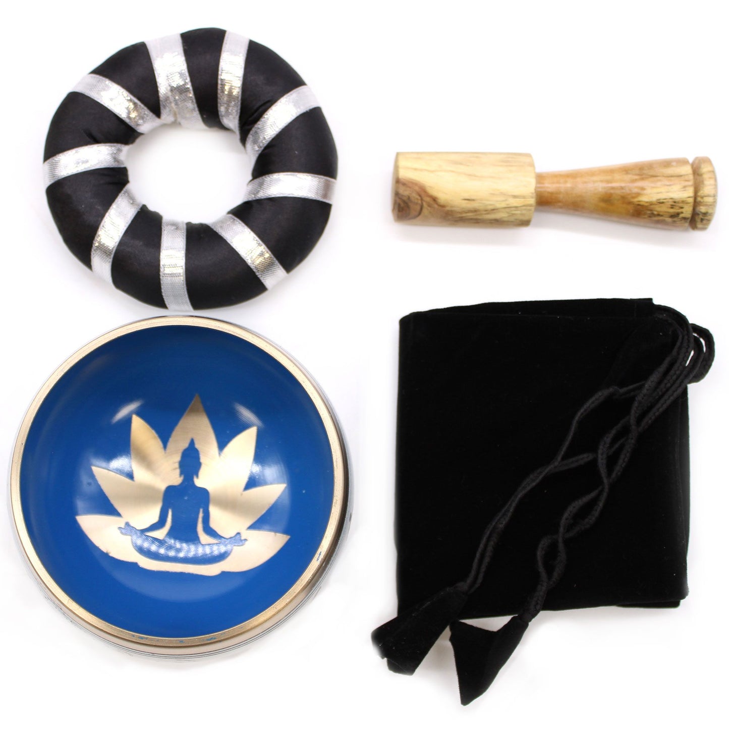 Set Taça Tibetana - Movimentos de Yoga - Branco/Azul 10,7 cm