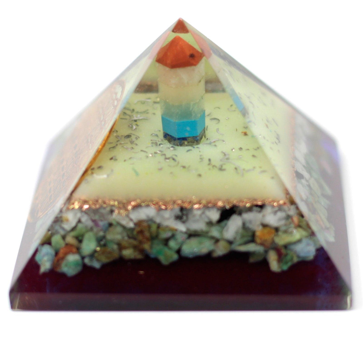 Pirâmide de Orgonite 70 mm com Símbolo da Flor da Vida