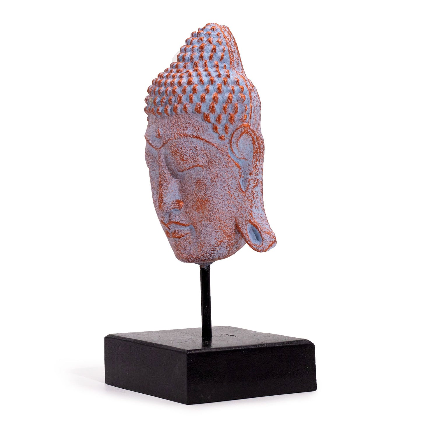Cabeça de Buda Serenidade Grande sobre Suporte - Efeito Cobre Azul