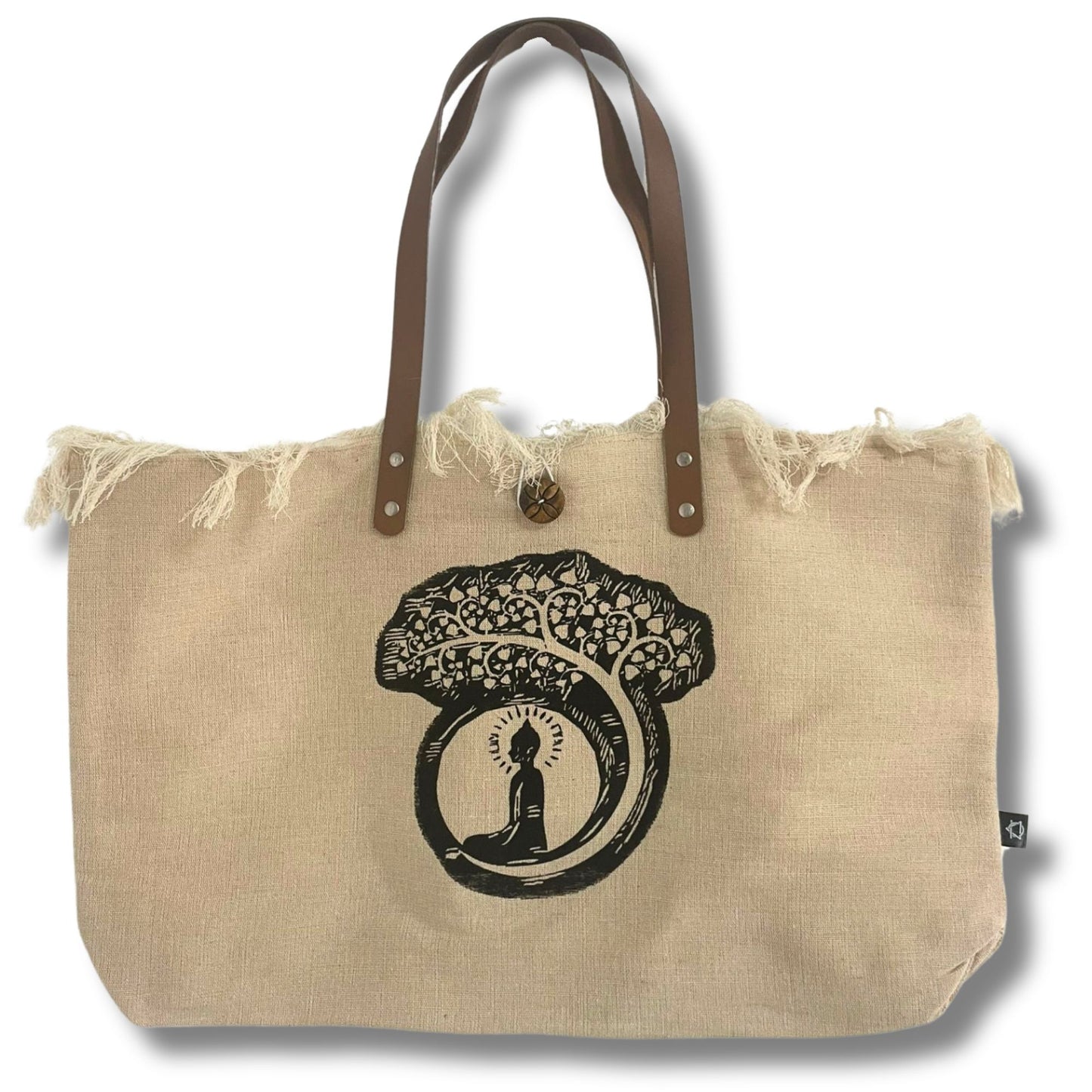 Mala Tote Natural com Alça de Couro- Árvore de Buda