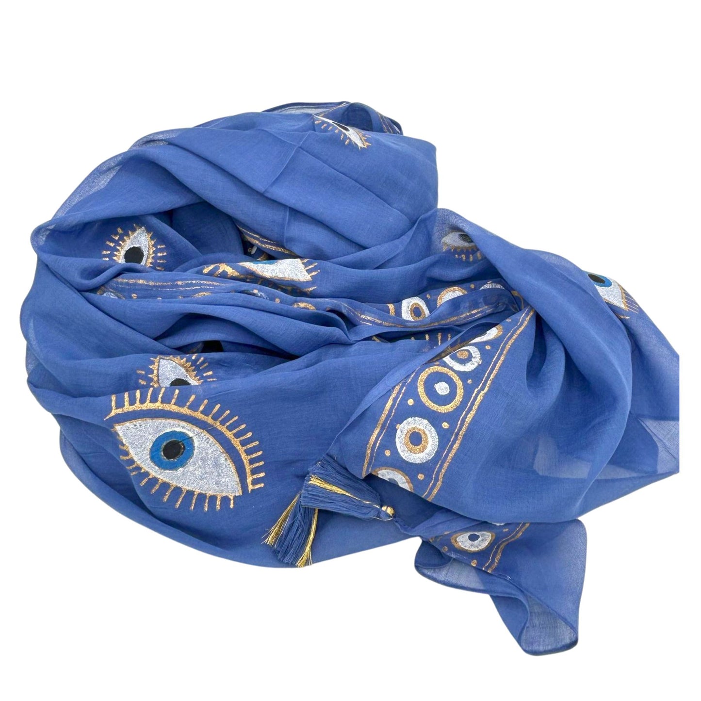 Pareo Nomad Sari Mediterrâneo - Olho Turco Azul Rico e Dourado