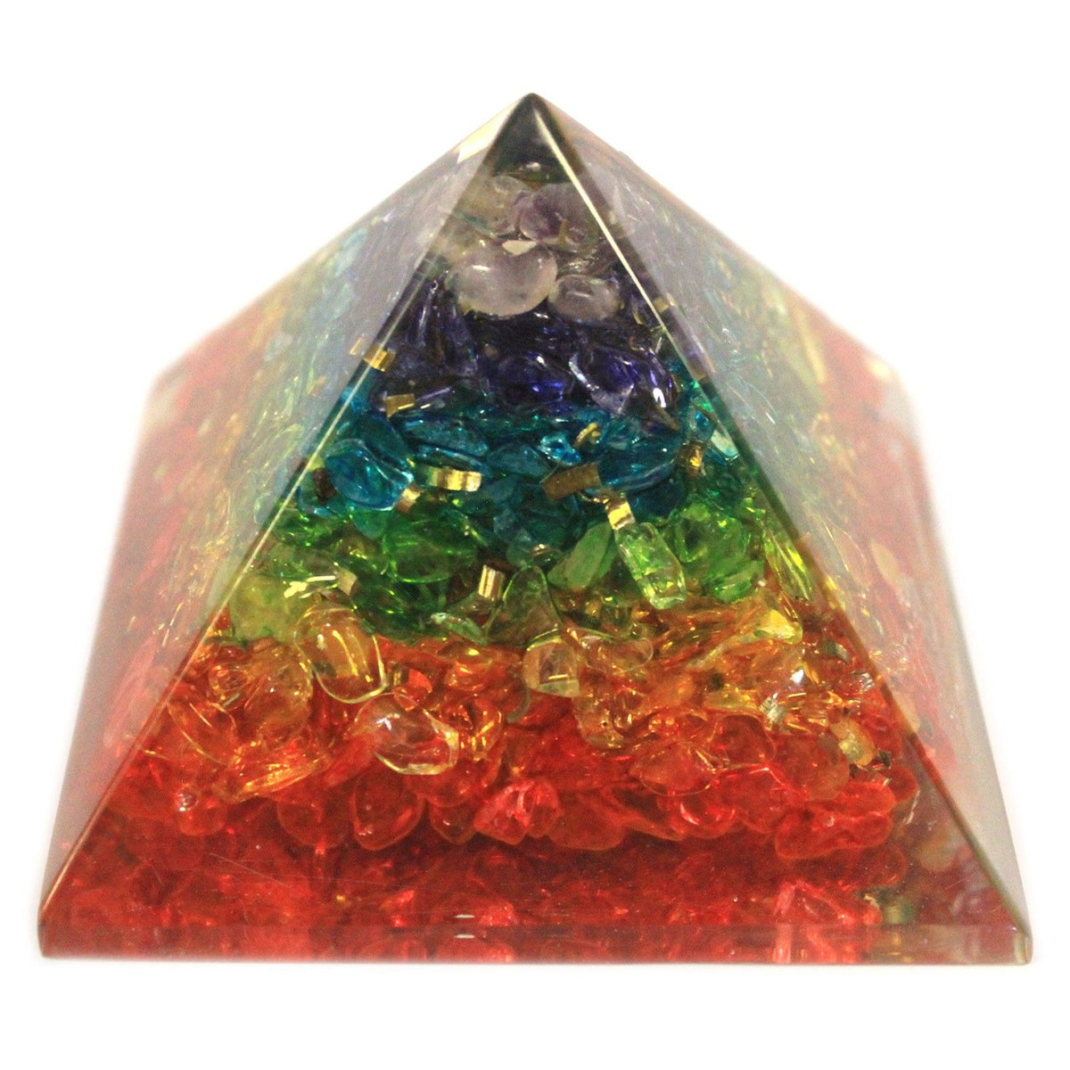Pirâmide de Orgonite 70 mm com Cristais dos Chakras