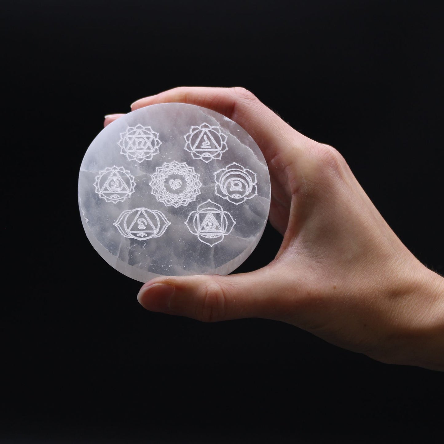 Placa de Carga de Selenite Pequena 8cm - Chakra