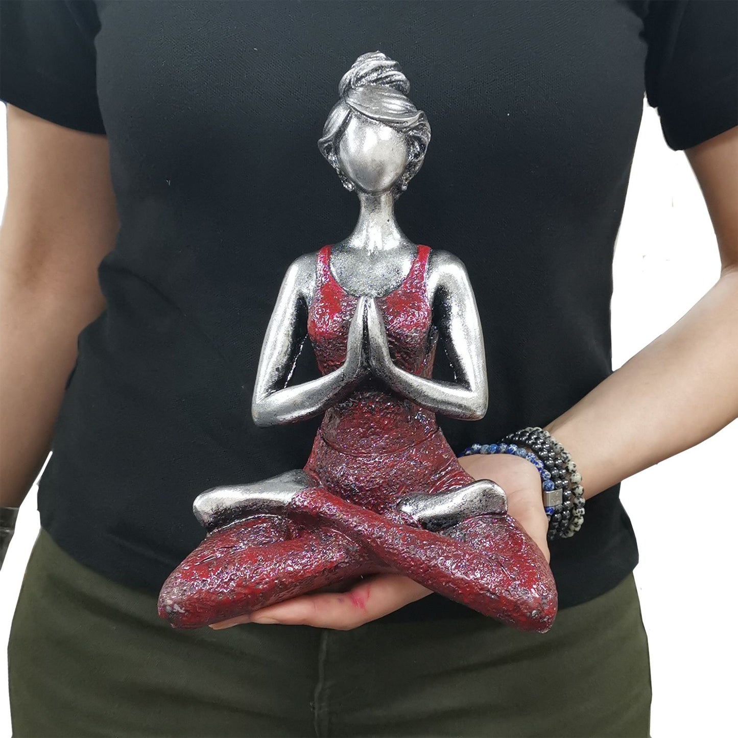 Figura de Yoga - Prata e Bordeaux 24cm