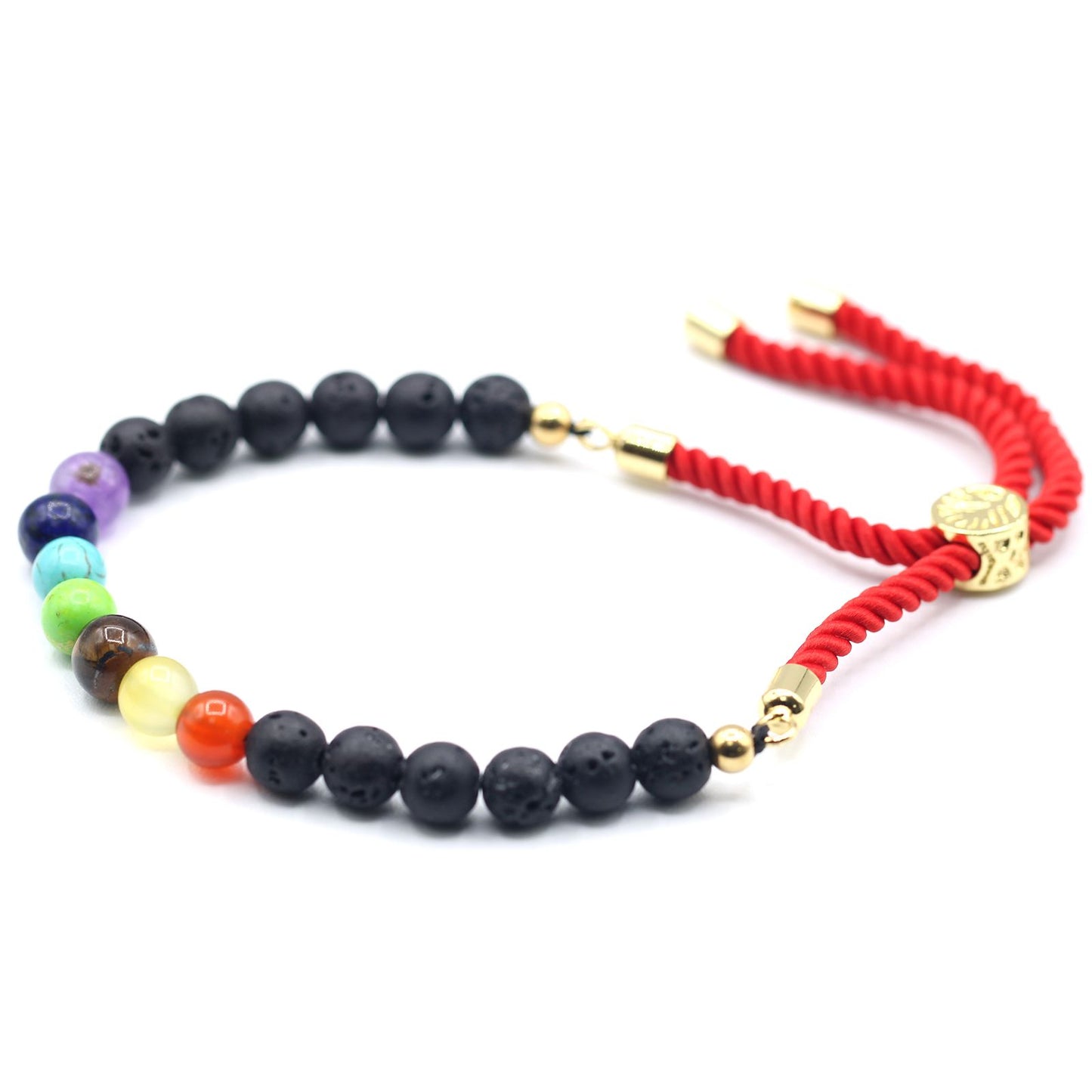 Pulseira de Pedra Vulcânica e Chakras Ajustável