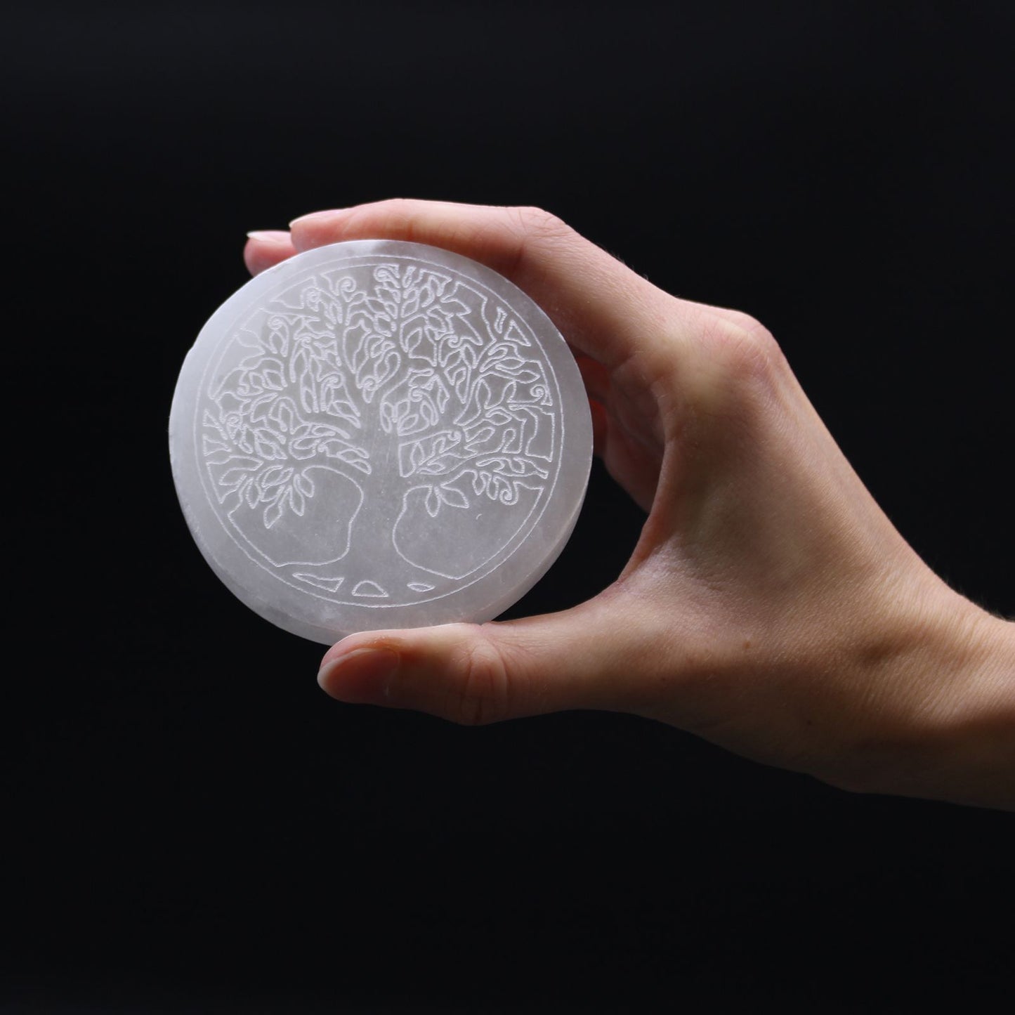 Placa de Carga de Selenite Pequena 8cm - Árvore da Vida