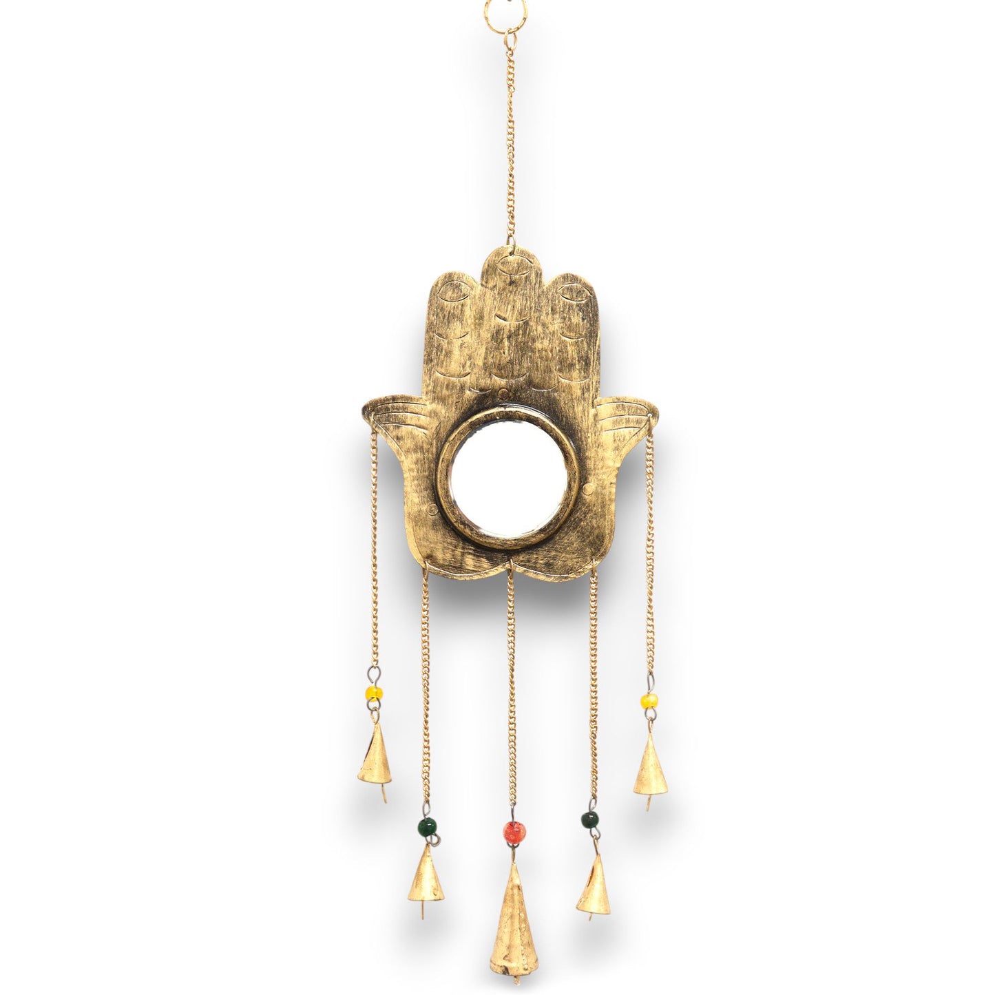 Sinos do Vento Hamsa Grandes - Espelho 5 Sinos - 19x65cm
