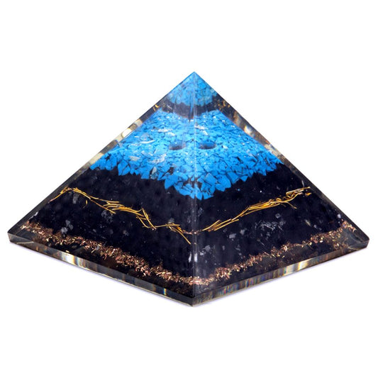 Pirâmide de Orgonite 70 mm com Turquesa e Turmalina Negra