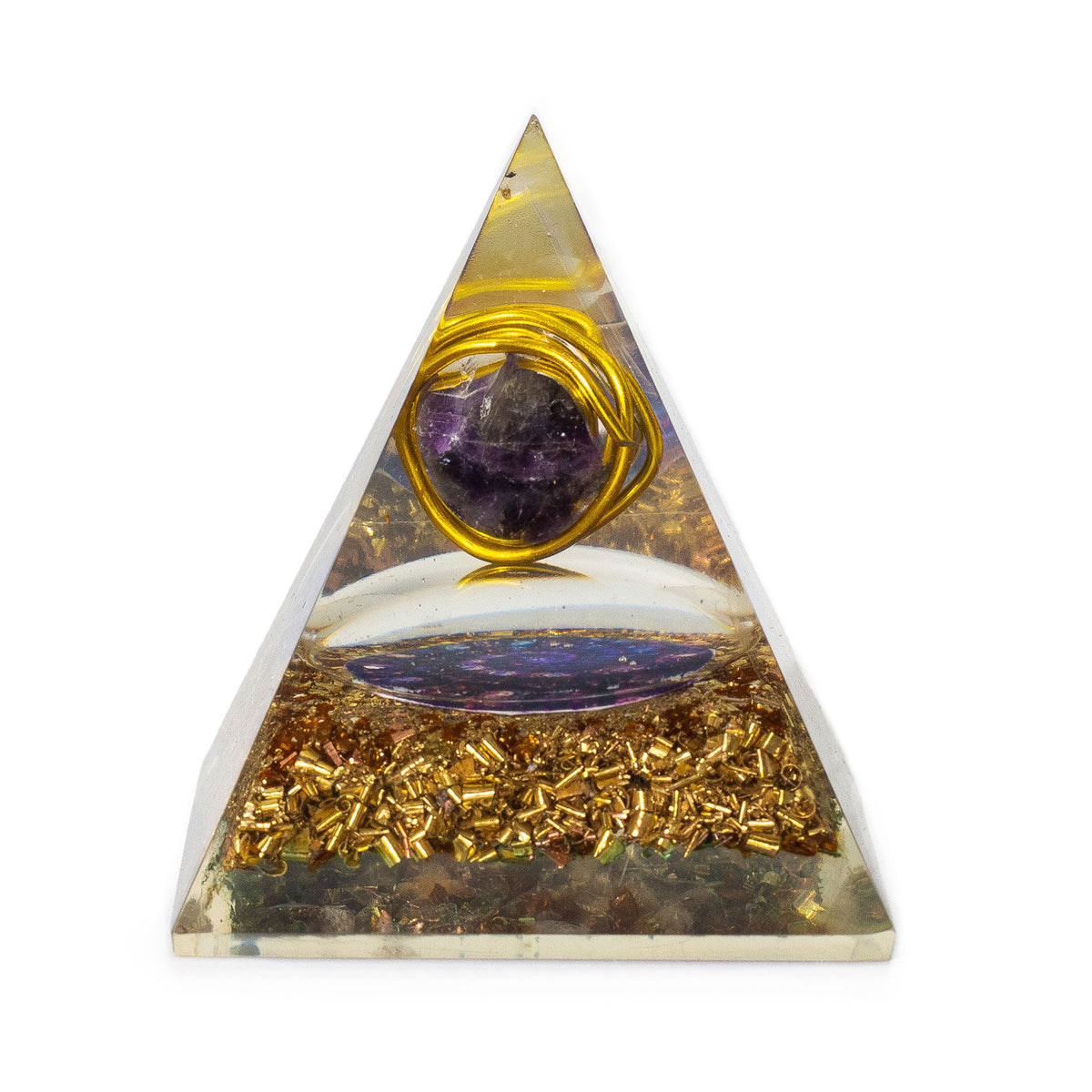 Pirâmide de Orgonite 7 x 6 cm com Ametista e Cobre