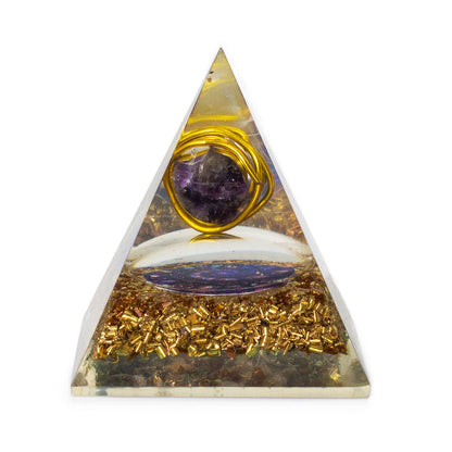 Pirâmide de Orgonite 7 x 6 cm com Ametista e Cobre