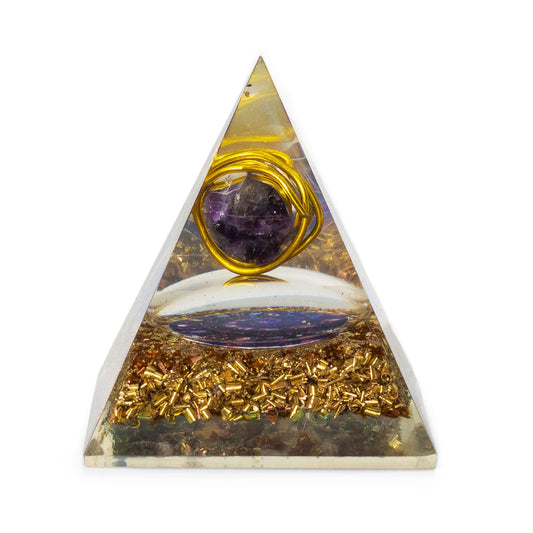 Pirâmide de Orgonite 7 x 6 cm com Ametista e Cobre