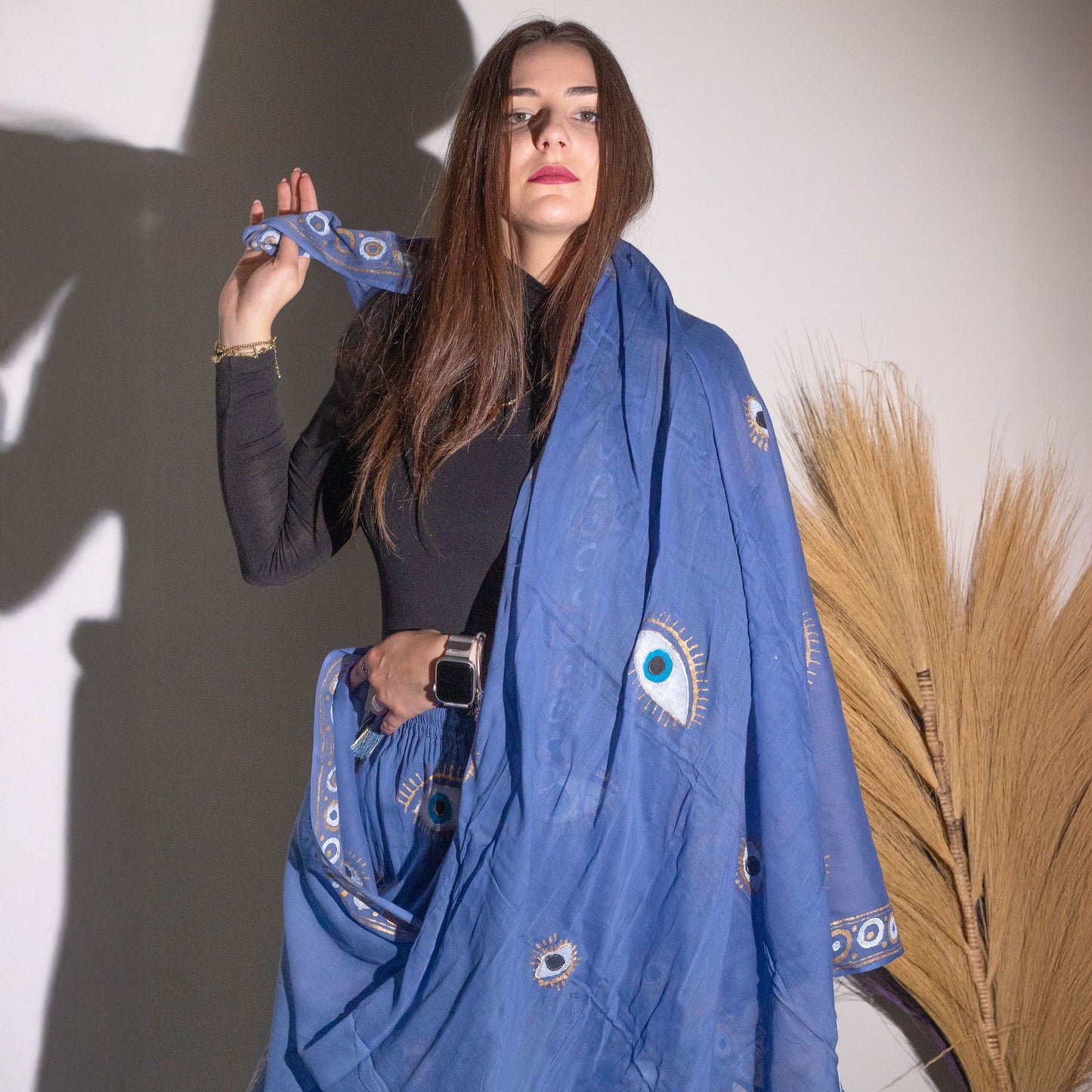 Pareo Nomad Sari Mediterrâneo - Olho Turco Azul Rico e Dourado