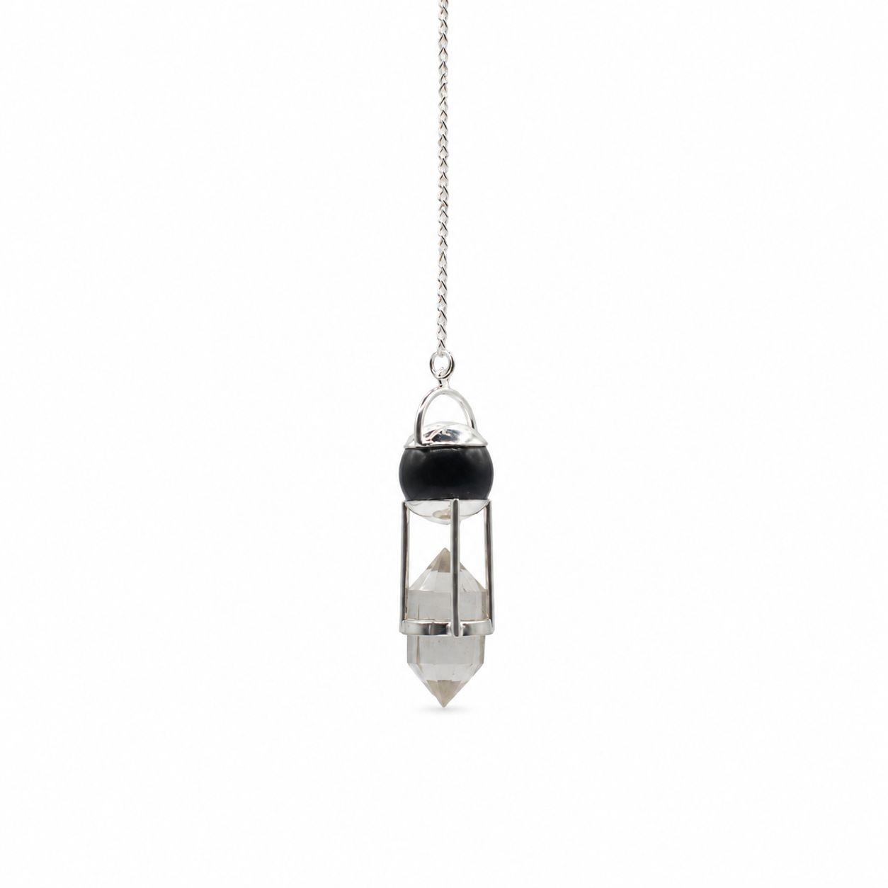 Péndulo de Duplo Poder - Obsidiana e Quartzo