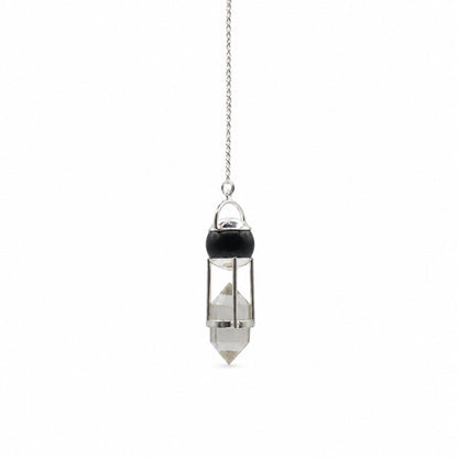 Péndulo de Duplo Poder - Obsidiana e Quartzo