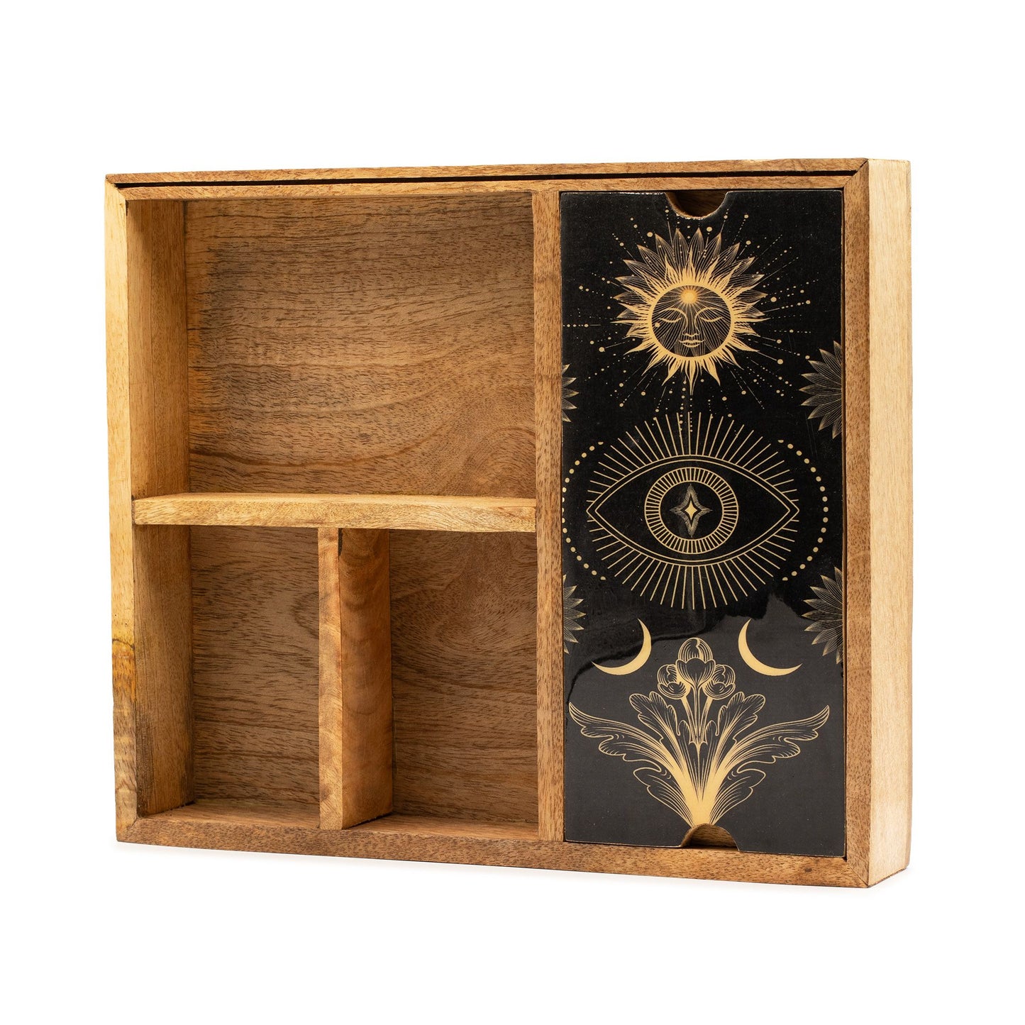 Caixa de Tarot de Quatro Compartimentos com Suporte para Cartas