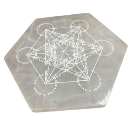 Placa de Carga de Selenite Hexagonal 18cm - Direção e Decisão