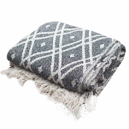 Manta Boho 100% Algodão — Preto & Bege Regency