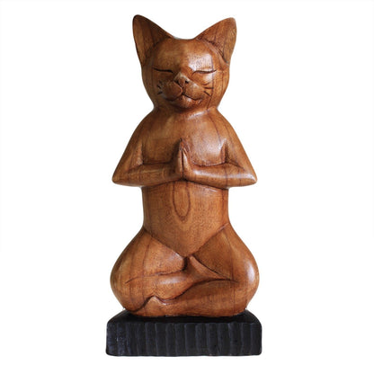 Gato de Yoga Esculpido à Mão - Lótus