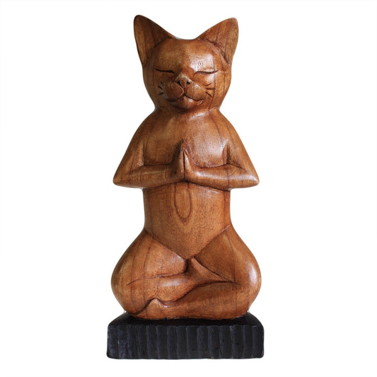 Gato de Yoga Esculpido à Mão - Lótus