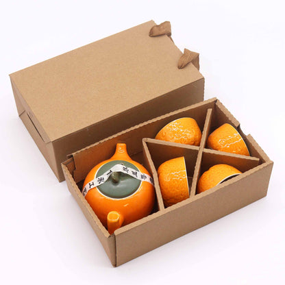 Conjunto de Bule Laranja com Quatro Chávenas