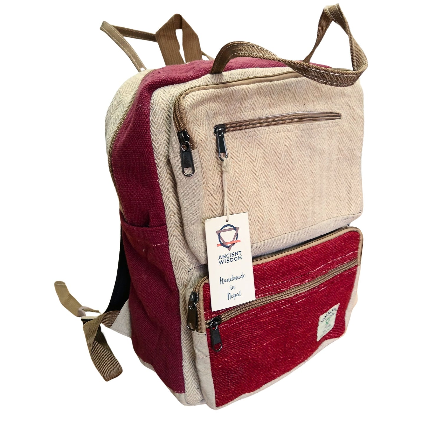 Mochila Grande de Cânhamo - Vinho e Creme