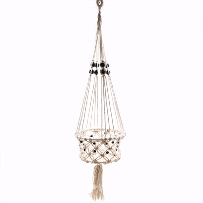 Suporte de Vaso em Macramé - Grande com Contas