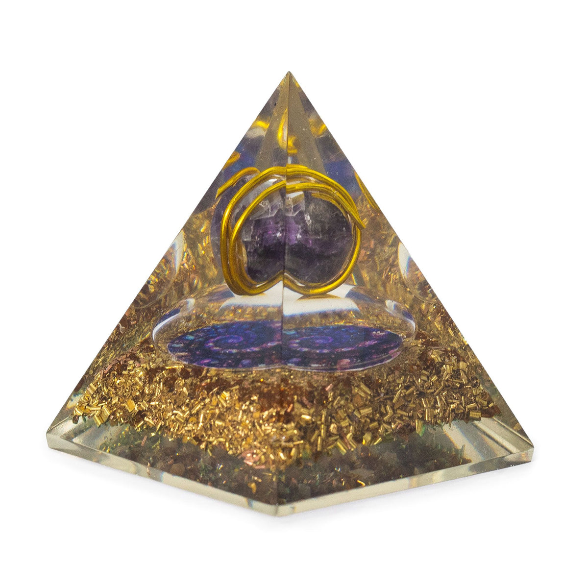 Pirâmide de Orgonite 7 x 6 cm com Ametista e Cobre