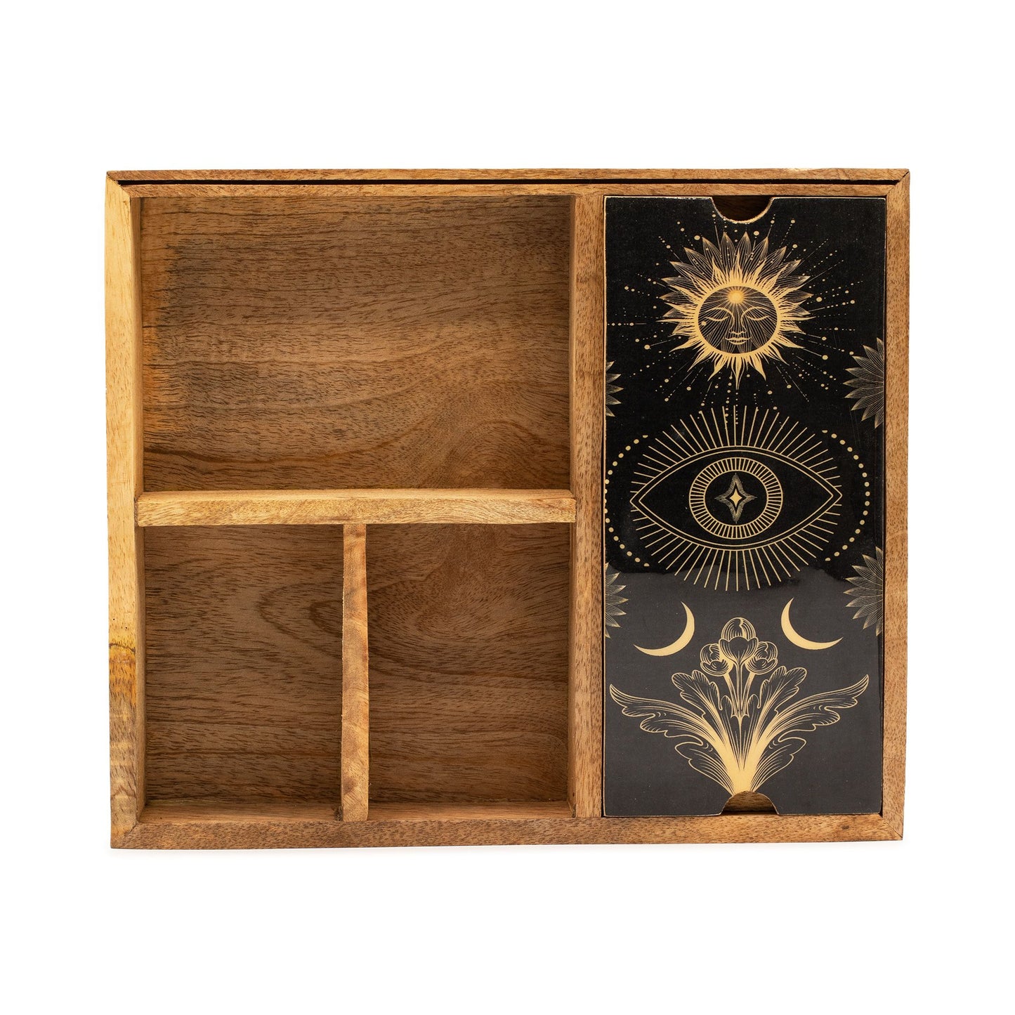 Caixa de Tarot de Quatro Compartimentos com Suporte para Cartas