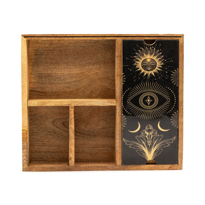 Caixa de Tarot de Quatro Compartimentos com Suporte para Cartas