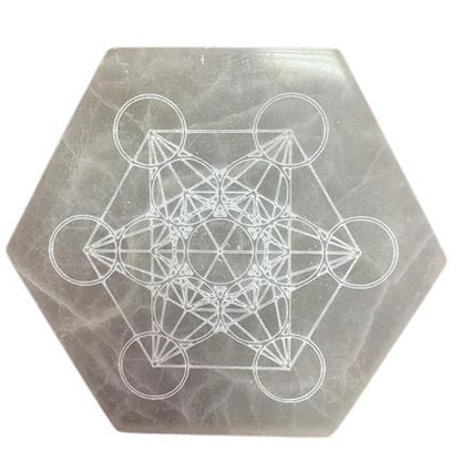 Placa de Carga de Selenite Hexagonal 18cm - Direção e Decisão