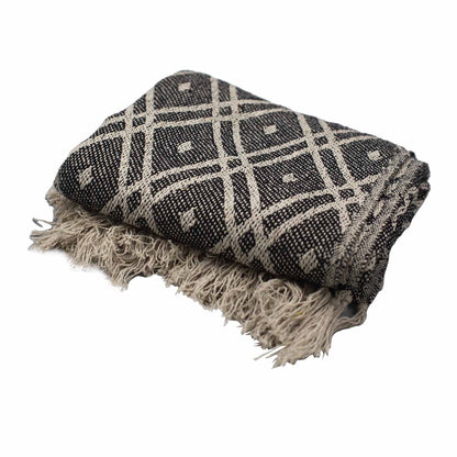 Manta Boho 100% Algodão — Preto & Bege Regency