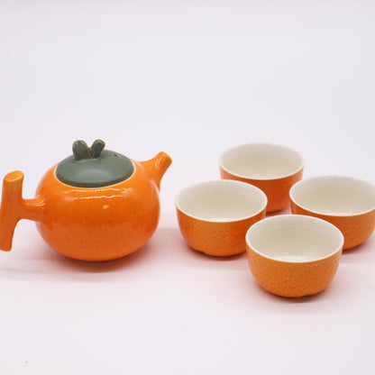 Conjunto de Bule Laranja com Quatro Chávenas