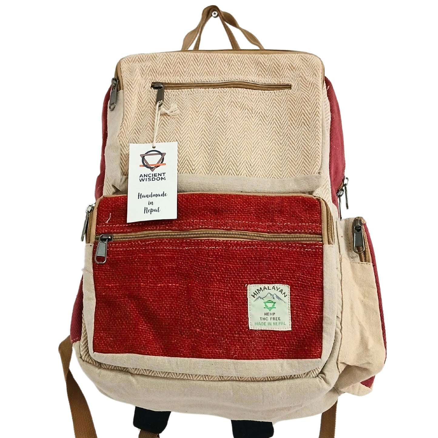 Mochila Grande de Cânhamo - Vinho e Creme