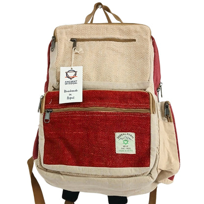 Mochila Grande de Cânhamo - Vinho e Creme
