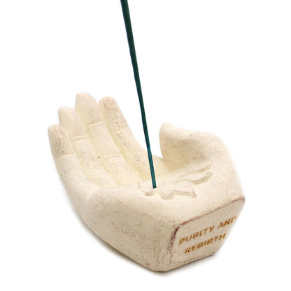 Queimador de Incenso Mão com Flor de Lotus (Branco)