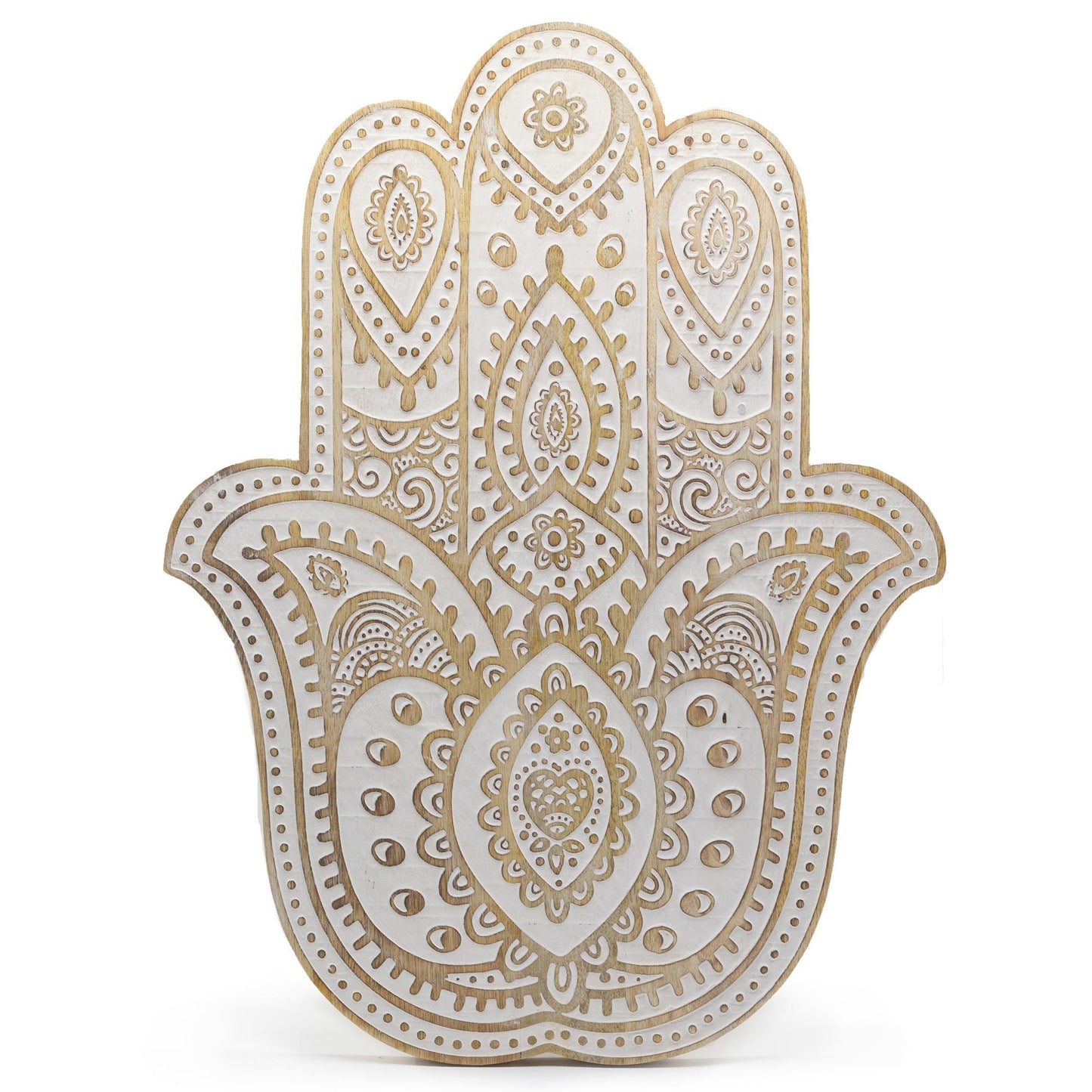 Placa de Parede Mão de Hamsa em Madeira de Mangueira - Branco