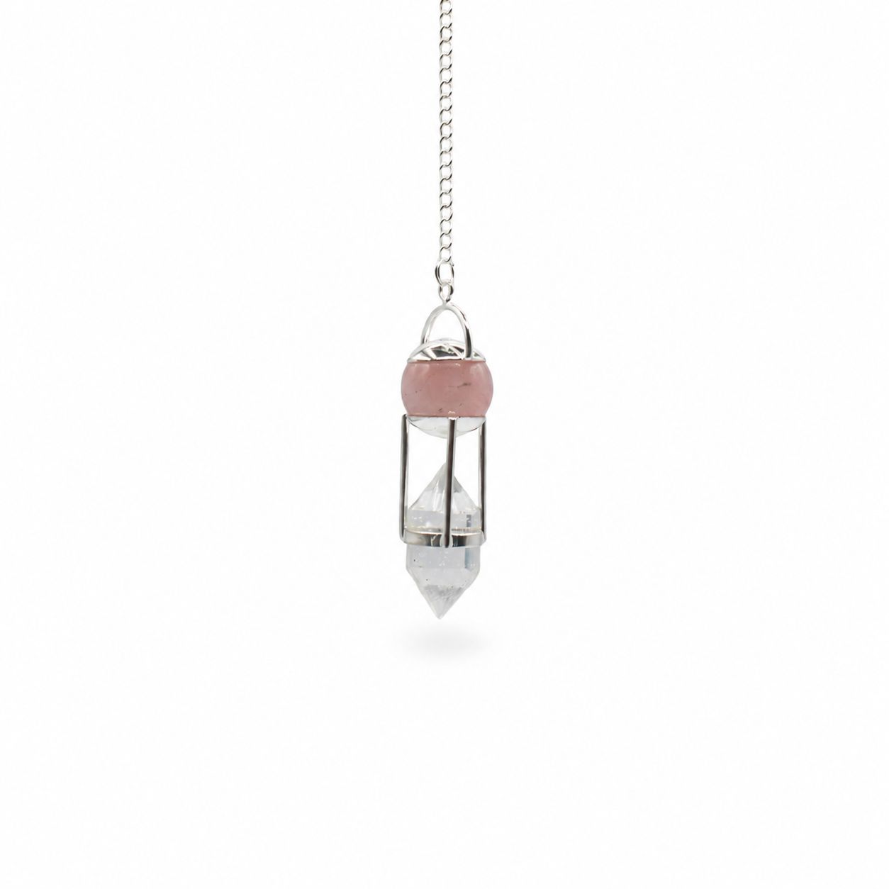 Péndulo de Duplo Poder - Quartzo Rosa e Quartzo Transparente