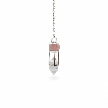 Péndulo de Duplo Poder - Quartzo Rosa e Quartzo Transparente