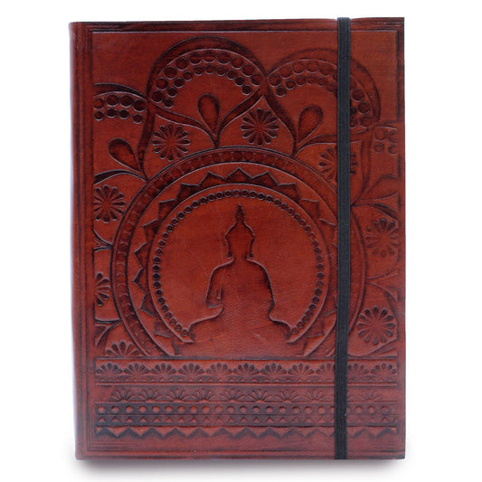Caderno Médio de Couro Vegetal - Mandala Tibetano