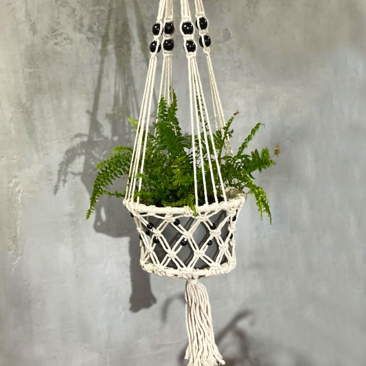 Suporte de Vaso em Macramé - Grande com Contas