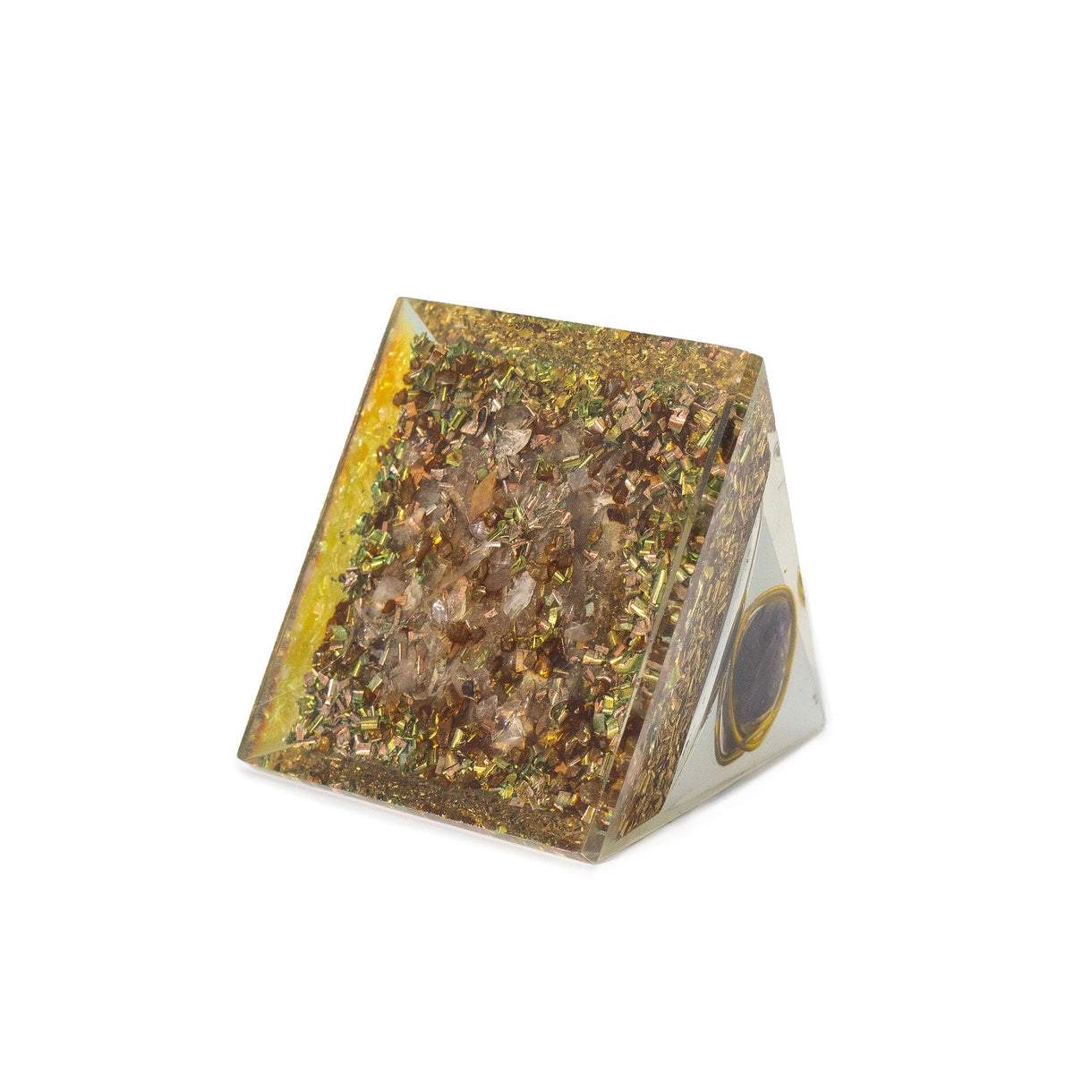 Pirâmide de Orgonite 7 x 6 cm com Ametista e Cobre
